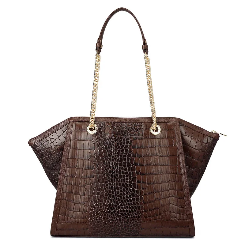 Da Milano Walnut Medium Croco Leather Tote - Walnut for Women | Best Price UAE